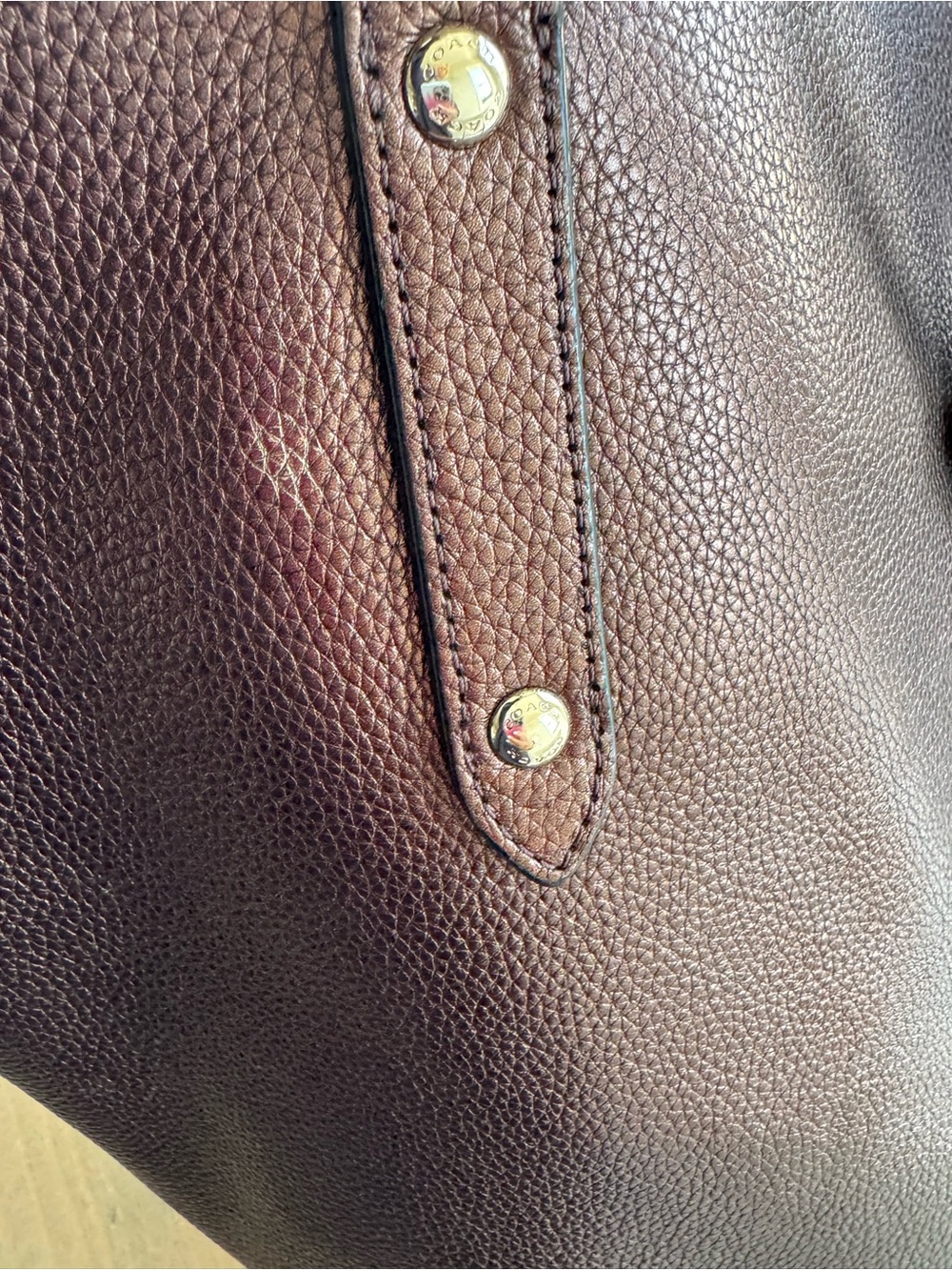 Coach Pebbled Leather Market Tote Bag in Burgundy - Picture 5 of 13